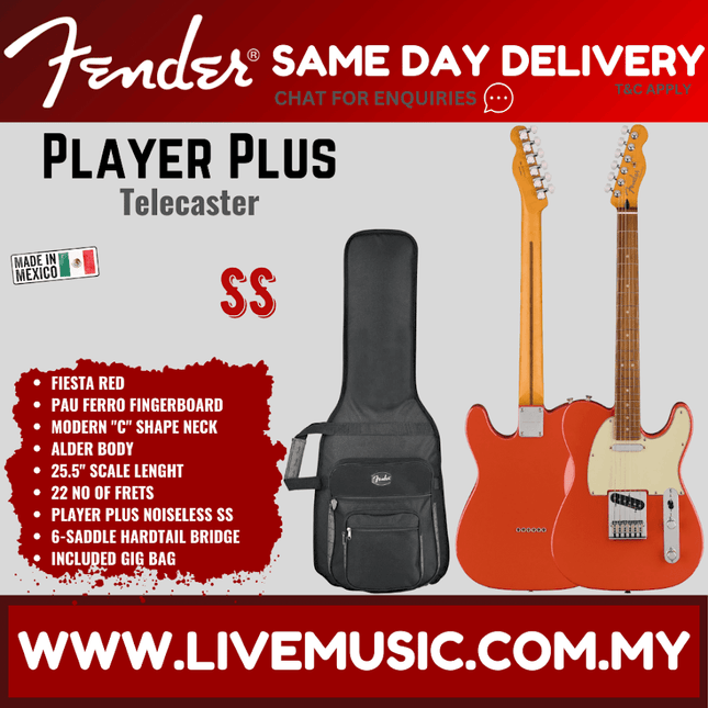 Fender Player Plus Telecaster Electric Guitar, Pau Ferro FB, Fiesta Red