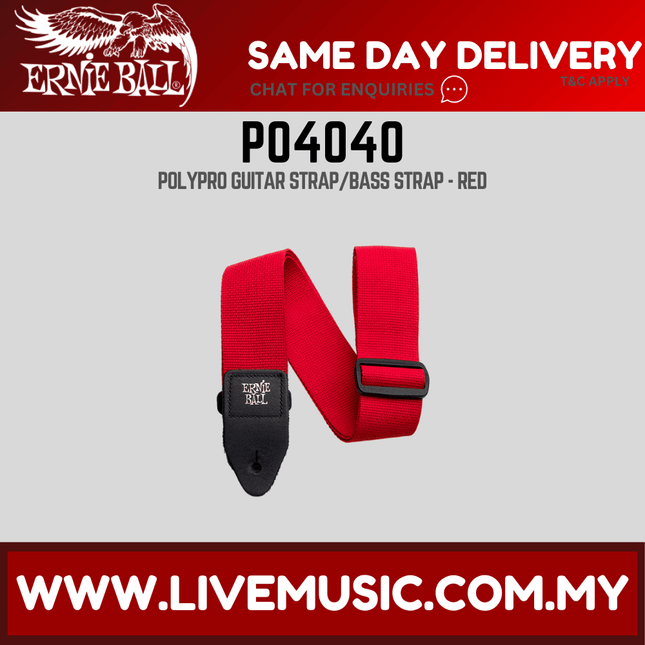 Ernie Ball 4040 Polypro Guitar Strap With Leather Ends, Red