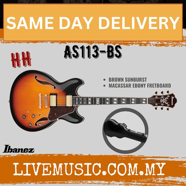 Ibanez Artstar AS113-BS Electric Guitar w/Case, Brown Sunburst ( AS113 BS / AS113BS )