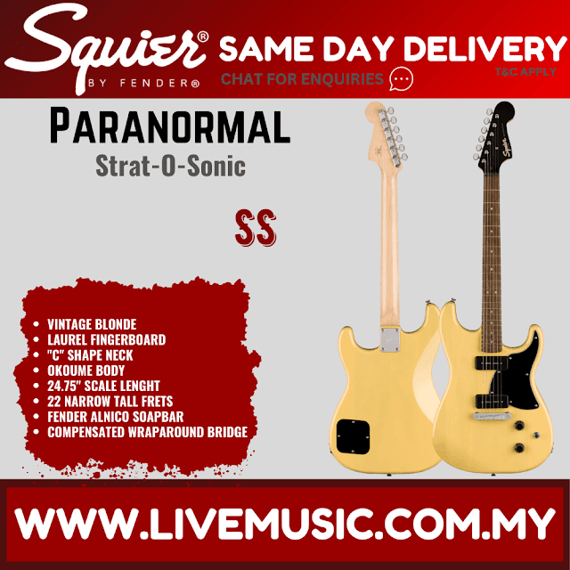 Squier Paranormal Strat-O-Sonic Electric Guitar, Laurel FB, Vintage Blonde