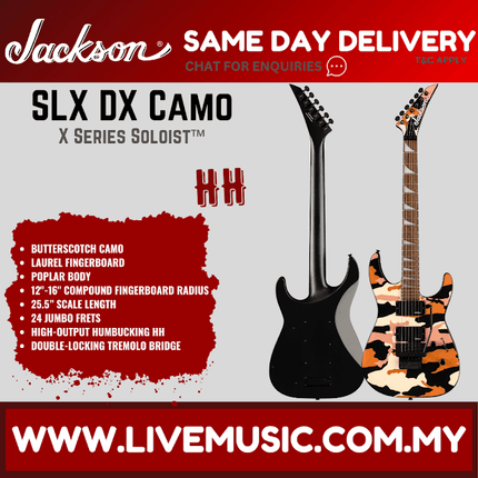Jackson X Series Soloist SLX DX Electric Guitar, Laurel FB, Butterscotch Camo