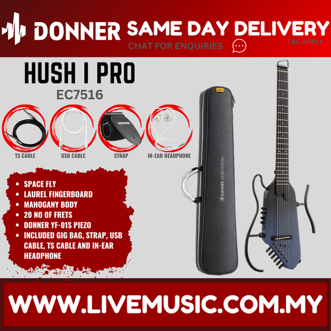 Donner EC7516 Hush-i Pro Acoustic Electric Guitar Kit, Space Fly ( HUSHIPRO / HUSH I )