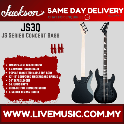 Jackson JS Series Concert Bass JS3Q Guitar, Amaranth Fretboard - Transparent Black Burst (JS3Q / JS 3Q)