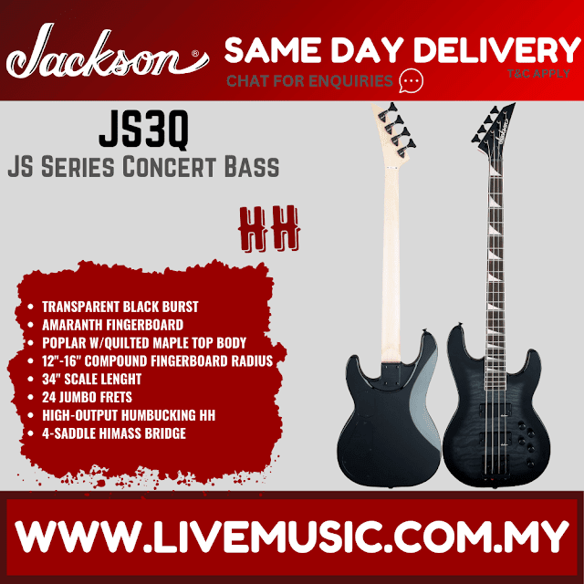 Jackson JS Series Concert Bass JS3Q Guitar, Amaranth Fretboard - Transparent Black Burst (JS3Q / JS 3Q)