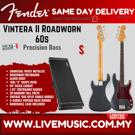Fender Limited Edition Vintera II Roadworn 60s Precision Bass Guitar, RW FB, Charcoal Frost Metallic
