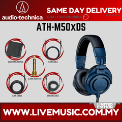 Blue over-ear studio headphones with padded headband and ear cups