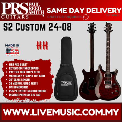 PRS S2 Custom 24-08 Electric Guitar - Fire Red Burst