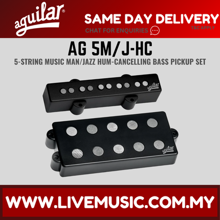 Aguilar 5-string hum-canceling bass pickup set, two black pickups with metal pole pieces