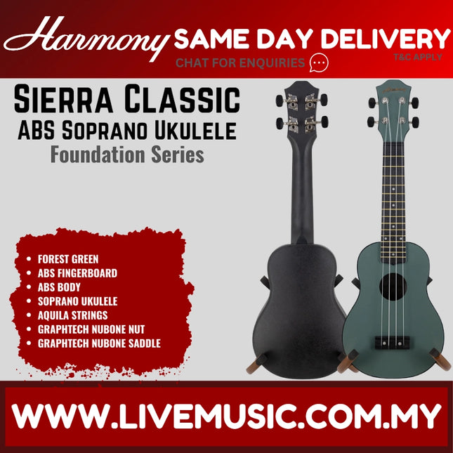 Harmony Foundation Series Sierra Classic ABS Soprano Ukulele, Forest Green