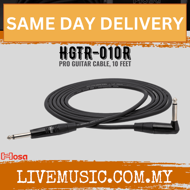 Hosa HGTR-010R Pro Guitar Cable, Straight to Angled, 10ft (HGTR010R/HGTR 010R)