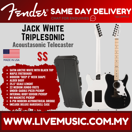 Fender Jack White Triplesonic Acoustasonic Telecaster w/Case, Maple FB, Satin Arctic White