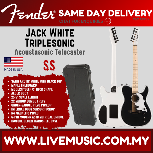 Fender Jack White Triplesonic Acoustasonic Telecaster w/Case, Maple FB, Satin Arctic White