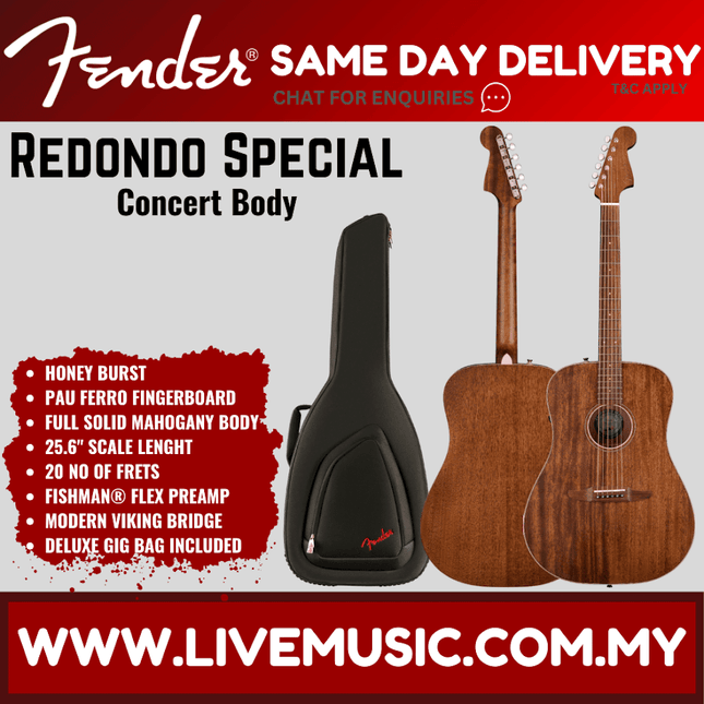 Fender California Redondo Special Dreadnought Acoustic Guitar w/Bag, PF FB, Natural