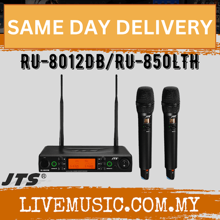 JTS RU-8012DB/RU-850LTH Dual channel PLL diversity detachable antenna receiver with 2x Plastic Handheld transmitter