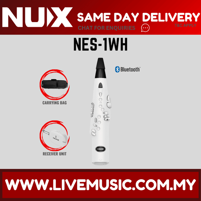 Digital wind instrument, White with finger holes and built-in receiver (Bluetooth)