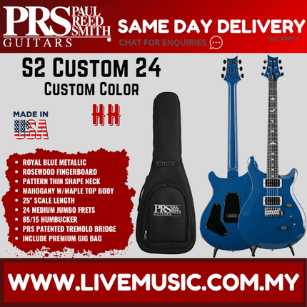 PRS S2 Custom 24 Electric Guitar w/Bag - Royal Blue Metallic