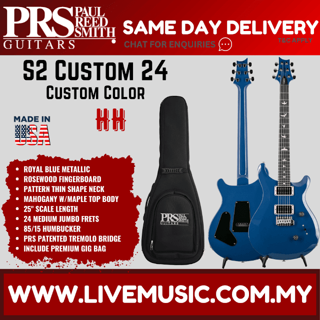 PRS S2 Custom 24 Electric Guitar w/Bag - Royal Blue Metallic