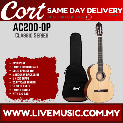Cort AC200 Classical Guitar with Gig Bag - Open Pore (AC 200/AC-200)