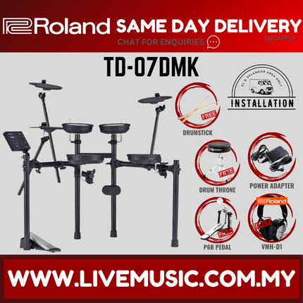 Roland TD-07DMK Electronic Digital Drum Set with RH-5 Headphones, Drum Throne, Single Kick Pedal, Drumstick ( TD07DMK / RH5 )