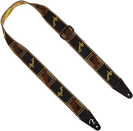 Fender WeighLess Monogram Guitar Strap, Multi-Colour - Black/Yellow/Brown
