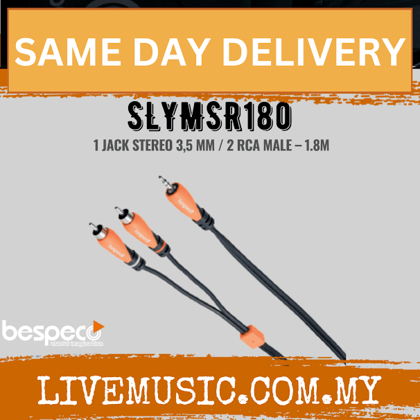 Bespeco SLYMSR180 Silos Series 3.5mm TRS to Dual RCA Stereo Breakout Cable 1.8M ( SLYMSR 180 / SLYMSR-180 )