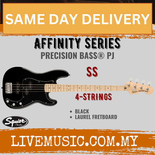 Squier Affinity Series Precision PJ Bass Guitar, Maple Fretboard - Black
