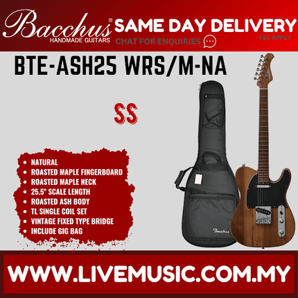 Bacchus BTE-ASH25 WRS/M-NA Global Series Roasted Maple Electric Guitar, Natural - Without Accessories ( BTEASH25 BTE ASH25 BTEASH25WRSMNA )