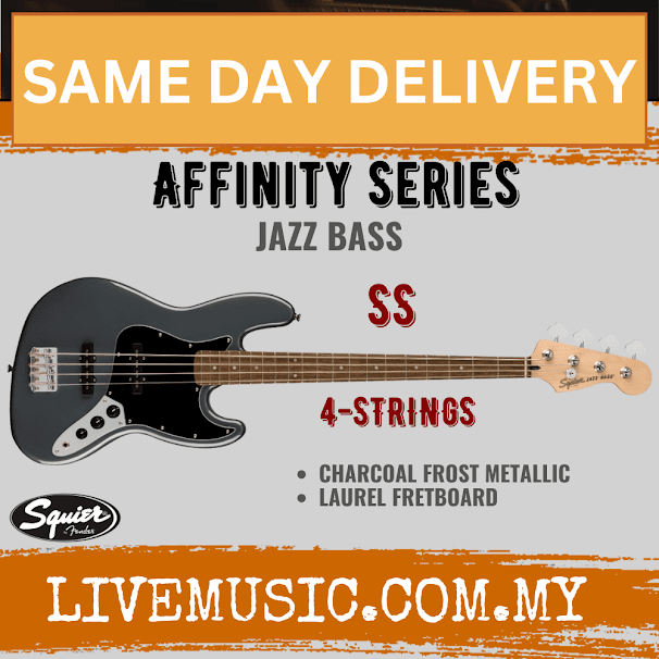 Squier Affinity Series Jazz Bass Guitar, Laurel Fretboard - Charcoal Frost Metallic