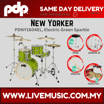 PDP New Yorker PDNY1604EL  4-piece Shell Pack With Cymbals - Electric Green Sparkle ( PDNY1604EL / PDNY1604 )