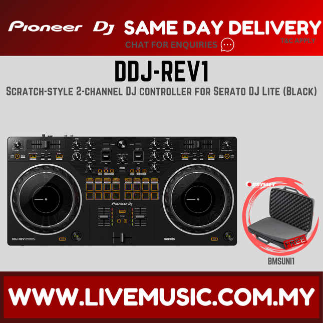 Pioneer DJ DDJ-REV1 2-deck Serato DJ Controller With Monitor Speaker And Bag - Black ( DDJREV1 / DDJ REV1 )