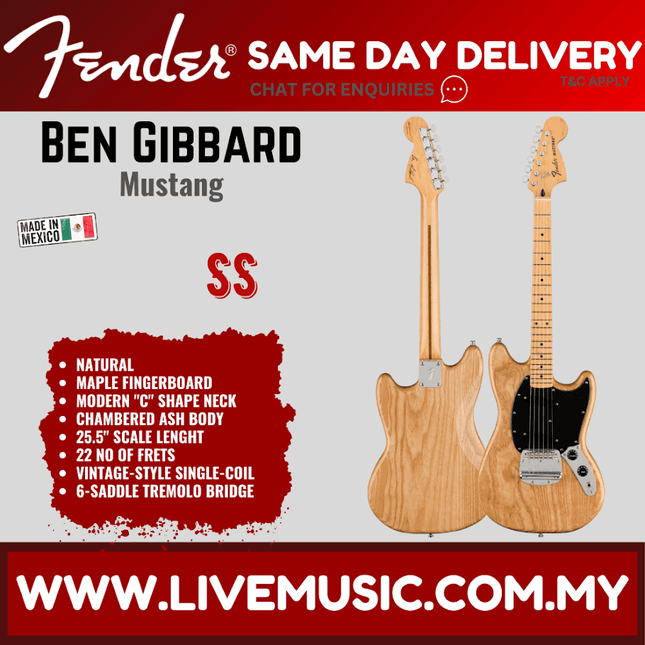 Fender Ben Gibbard Mustang Electric Guitar, Maple Fretboard - Natural