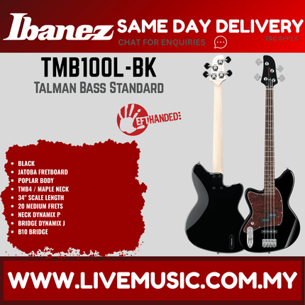 Ibanez TMB100L-BLK Left-handed Bass Guitar - Black ( TMB100LBLK / TMB100L BLK )