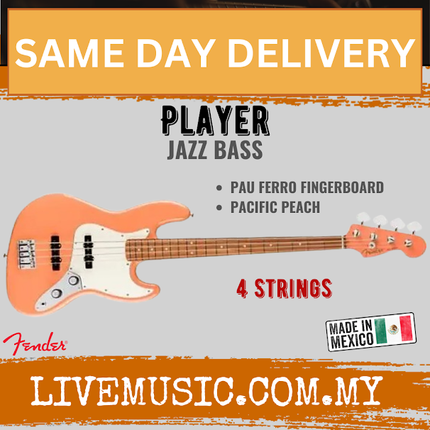 Fender Player Jazz Bass Guitar, Pau Ferro FB, Pacific Peach