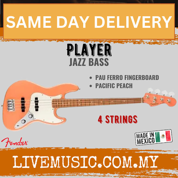 Pacific Peach 4-string jazz bass with white pickguard and Pau Ferro fingerboard