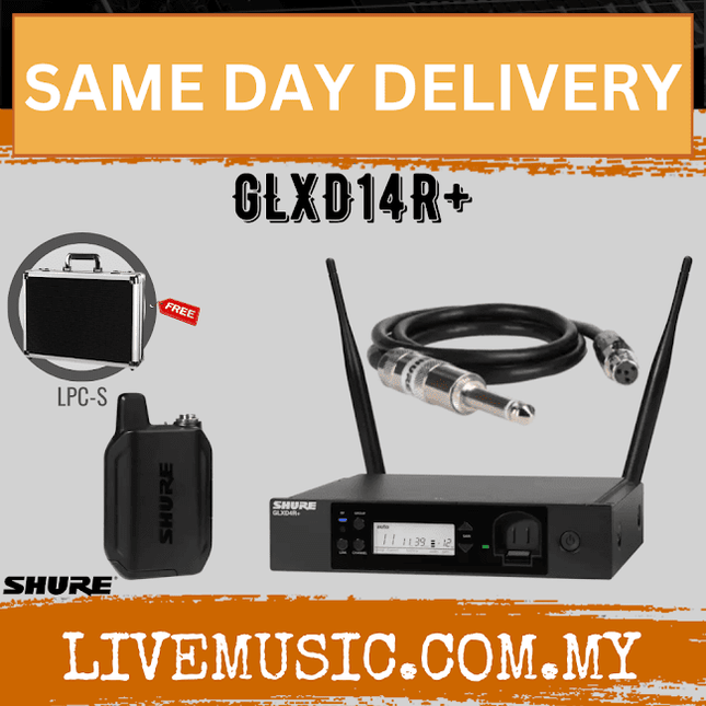 Shure GLXD14R+ Digital Wireless Rackmount Bodypack System with WA302 Guitar Cable