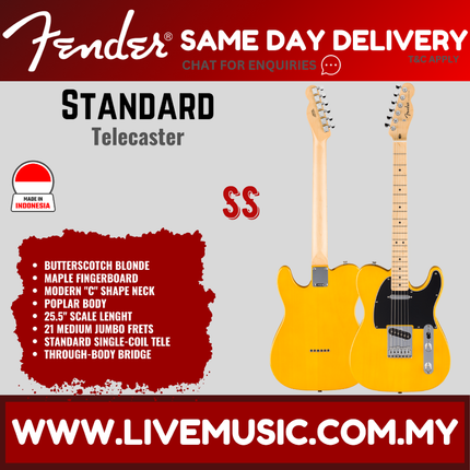 Fender Standard Telecaster Electric Guitar, Maple FB, Aqua Marine Metallic / Butterscotch Blonde