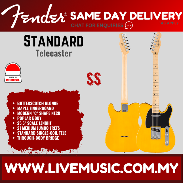 Fender Standard Telecaster Electric Guitar, Maple FB, Aqua Marine Metallic / Butterscotch Blonde