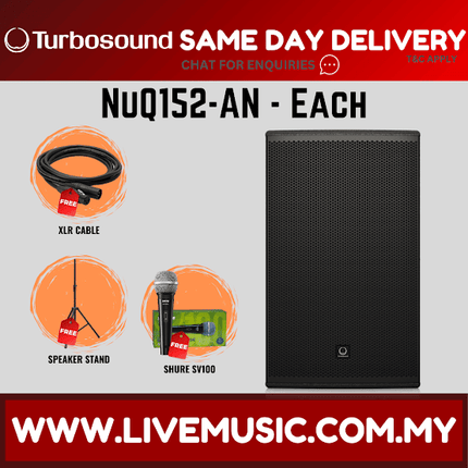 Turbosound NuQ152-AN 2500 Watt 15" Powered Loudspeaker w/Wireless Mic, Speaker Stand And Cable - Pair (NuQ152 AN NuQ152AN)