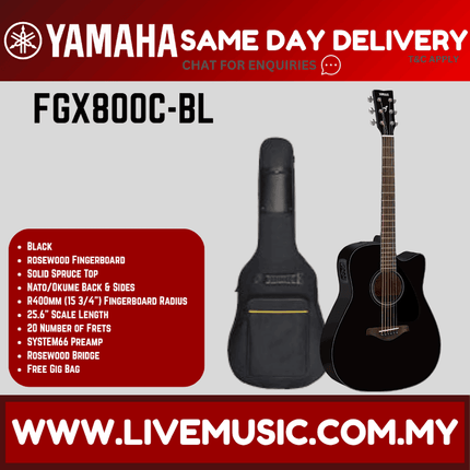 Yamaha FGX800C 41'' Dreadnought Solid Spruce Acoustic Electric Guitar With Pickup (FGX800)