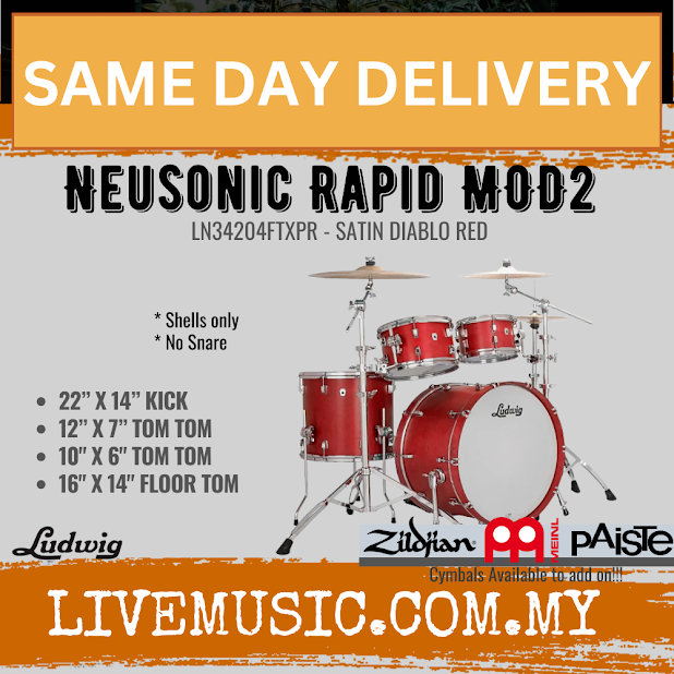 Ludwig LN34204FTXPR Neusonic 4-Piece Rapid MOD2 Drum Shell (22B/16F/10T/12T), Satin Diablo Red