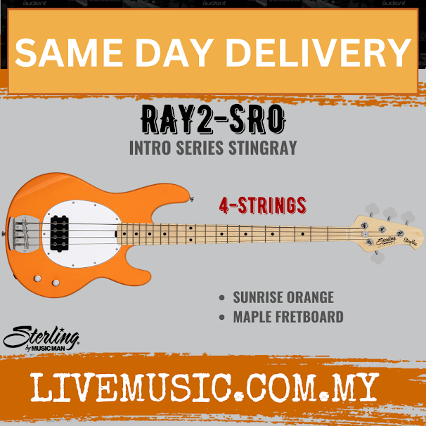 Sterling By Music Man Intro Series Stingray RAY2 Bass Guitar Maple FB - Sunrise Orange / Black