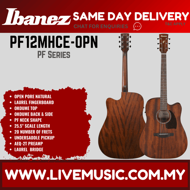 Ibanez PF12MHCE-OPN Grand Concert Acoustic-Electric Guitar - Open Pore Natural ( PF12MHCE OPN / PF12MHCEOPN )