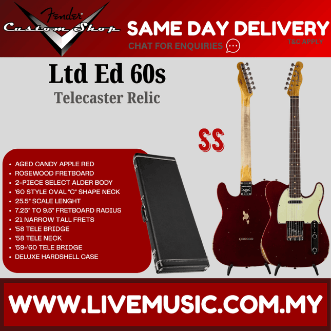 Fender Custom Shop Limited Edition 60s Telecaster Relic Electric Guitar, Aged Candy Apple Red