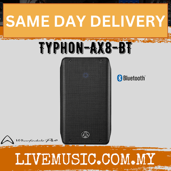 Black AX8-BT Bluetooth 2-way loudspeaker, front grille view