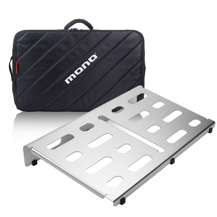MONO Pedalboard Medium, Black + Tour Accessory Case 2.0 - Silver (PFX-PB-M-SLV-BDL)