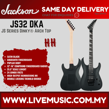 Jackson JS Series Dinky Archtop JS32 DKA Electric Guitar, Amaranth FB - Satin Black (JS32-DKA/JS32DKA)