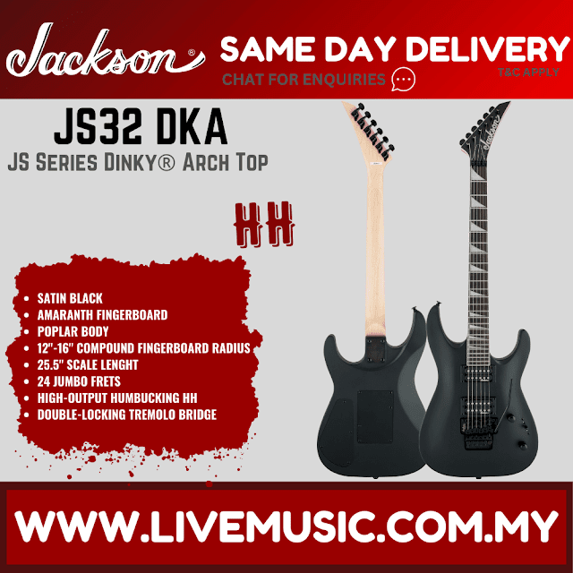 Jackson JS Series Dinky Archtop JS32 DKA Electric Guitar, Amaranth FB - Satin Black (JS32-DKA/JS32DKA)