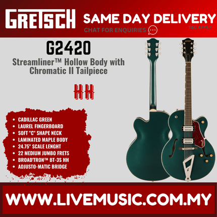 Gretsch Streamliner hollowbody electric guitar, Cadillac green finish, arched f-holes