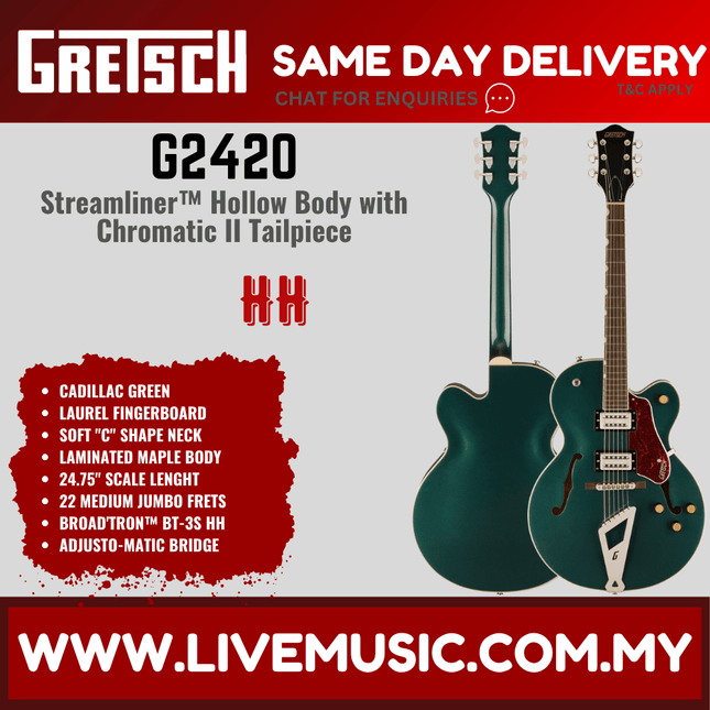 Gretsch G2420 Streamliner Hollowbody Electric Guitar w/Chromatic II Tailpiece, Cadillac Green