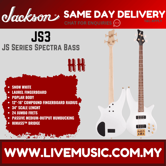 Jackson JS Series Spectra JS3 Bass Guitar Laurel Fretboard - Snow White (JS-3/JS 3)
